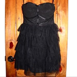 Black Strapless Lace Ruffle Dress